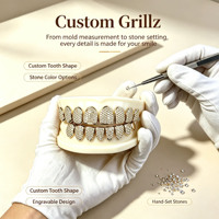 Grillz de luxe en argent sterling plaqué or, 10 dents supérieures et 10 dents inférieures, bijoux de mode hip-hop tendance pour rappeurs
