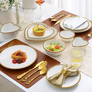 Assiette <span class=keywords><strong>en</strong></span> céramique perlée dorée <span class=keywords><strong>en</strong></span> <span class=keywords><strong>forme</strong></span> <span class=keywords><strong>de</strong></span> cœur, assiettes à steak, à pâtes, à dîner, bols à soupe, <span class=keywords><strong>vaisselle</strong></span> - Product Image 2