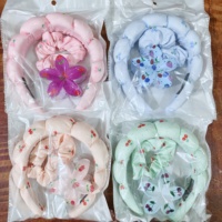 Set Bando Spons Awan Motif Polkadot Ceri yang Lucu dengan Ikat Rambut & Jepit Bunga Senada untuk Perawatan Kulit, Cuci Muka, Spa, Rias Wajah, Yoga