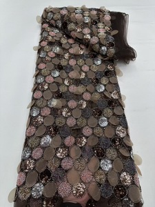 Ni. Ai phong cách mới mô hình tròn sáng bóng sequin ren vải lưới sequin đính cườm ren lưới vải quần áo phụ kiện vải ren - Product Image 2