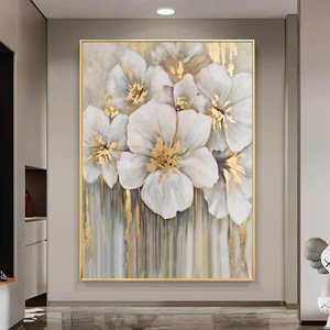 Grande Quadro Moderno con Fiori in Foglia d'Oro Dipinto a Mano su Tela Materica, Pittura a Olio Astratta Artigianale da Parete per Arredo Casa - Product Image 2