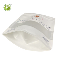 Biologisch afbreekbare, verzegelbare plastic zakken voor snoep, noten, gedroogd fruit en brood, met venster, staande uitvoering, van onbewerkt wit kraftpapier