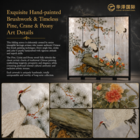 Paravent décoratif traditionnel HUAZE à 4 panneaux, artisanal, en feuille d'argent, style nature morte orientale