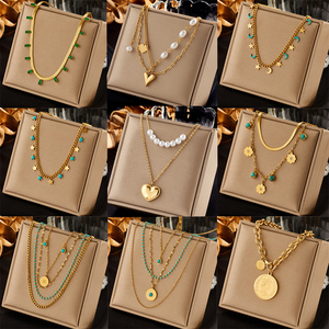 Collar con colgante chapado en <span class=keywords><strong>oro</strong></span> <span class=keywords><strong>de</strong></span> 18 quilates al por mayor, conjunto <span class=keywords><strong>de</strong></span> collares en capas con colgante <span class=keywords><strong>de</strong></span> perlas <span class=keywords><strong>de</strong></span> piedra natural <span class=keywords><strong>para</strong></span> verano - Product Image 1