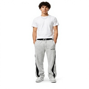 Pantalones Deportivos Anchos para Hombre con Logotipo Personalizado, Transpirables, Grises y Negros con Franja Lateral, Pantalones de Chándal de Felpa, Pantalones Deportivos Holgados de Dos Tonos 2026 - Product Image 3