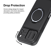 Stootvaste hoes met schuifbare camera-afdekking voor iPhone, verborgen kaarthouder, 360 graden draaibare ringstandaard, robuuste bumper shell