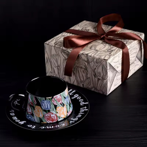 Ensemble de tasses à café en céramique rétro de luxe léger en forme de tulipe, avec logo personnalisé - Cadeaux d'affaires écologiques, compatibles lave-vaisselle - Product Image 3