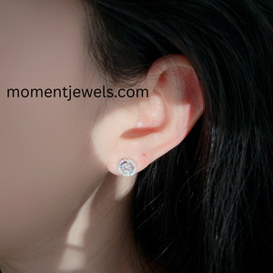 Boucles d'oreilles en argent sterling 925 avec moissanite, taille brillant rond, zircon délicat, bijoux simples, cadeau pour femme, à porter au quotidien - Product Image 2