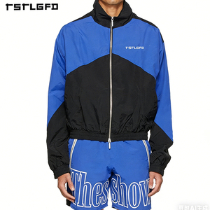Wholesale Large Letter Print Color-Block Nylon Shorts <b>Set</b> with Stand-up Collar Windbreaker Jacket Men's Two Piece Street Outfit - Product Image 4