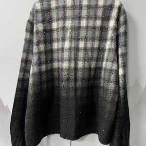 Camisa de Franela para Hombre, Personalizada de Fábrica, de Manga Larga, con Lavado Ácido, a Cuadros, de Algodón, con Pedrería, Estilo Vintage, Corte Cuadrado, Estilo Urbano, con Hombros Caídos - Product Image 2