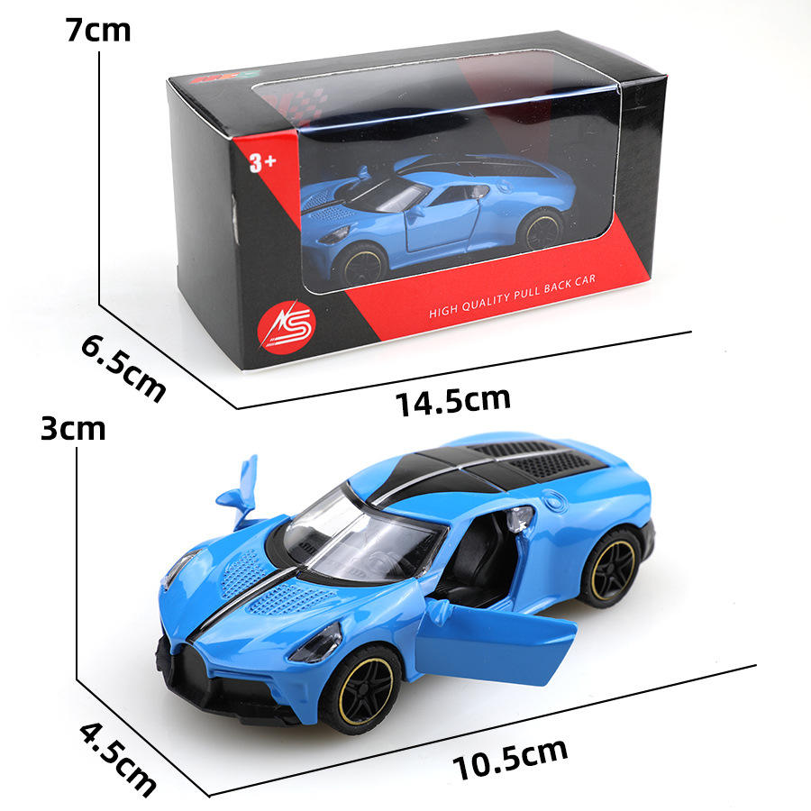 (กล่องหน้าต่างเปิด) 1:43 บูกัตติ สีน้ำเงิน [ดึงถอยหลัง + เปิดประตู]