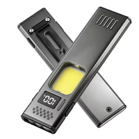 Lampu Kerja Portabel Mini Senter Digital dengan Tampilan Daya, Magnet di Ujung, Klip Pena, Lampu Peringatan Strobo Merah, IP44, Dapat Diisi Ulang