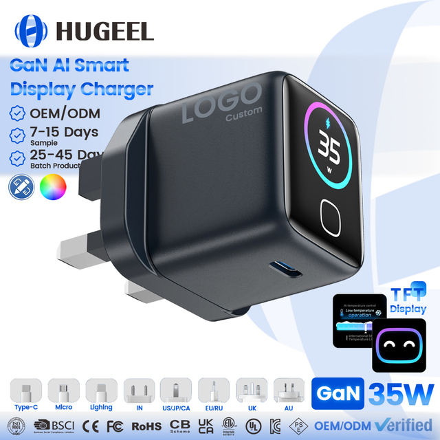 Wholesale Custom 35W Type C Charger Smart TFT Display GaN Fast Charging Portable Mini USB Adapter for Phone Wall USB Charger Kit