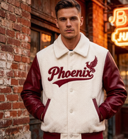 Veste universitaire unisexe en cuir véritable avec broderie personnalisée, manches en cuir, patchs en chenille, style élégant, col montant, coupe droite, pour l'hiver