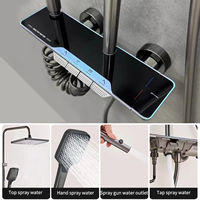 Système de douche thermostatique moderne avec commande à touches piano, affichage numérique LED, étagère de rangement et pistolet de pulvérisation haute pression pour salle de bain