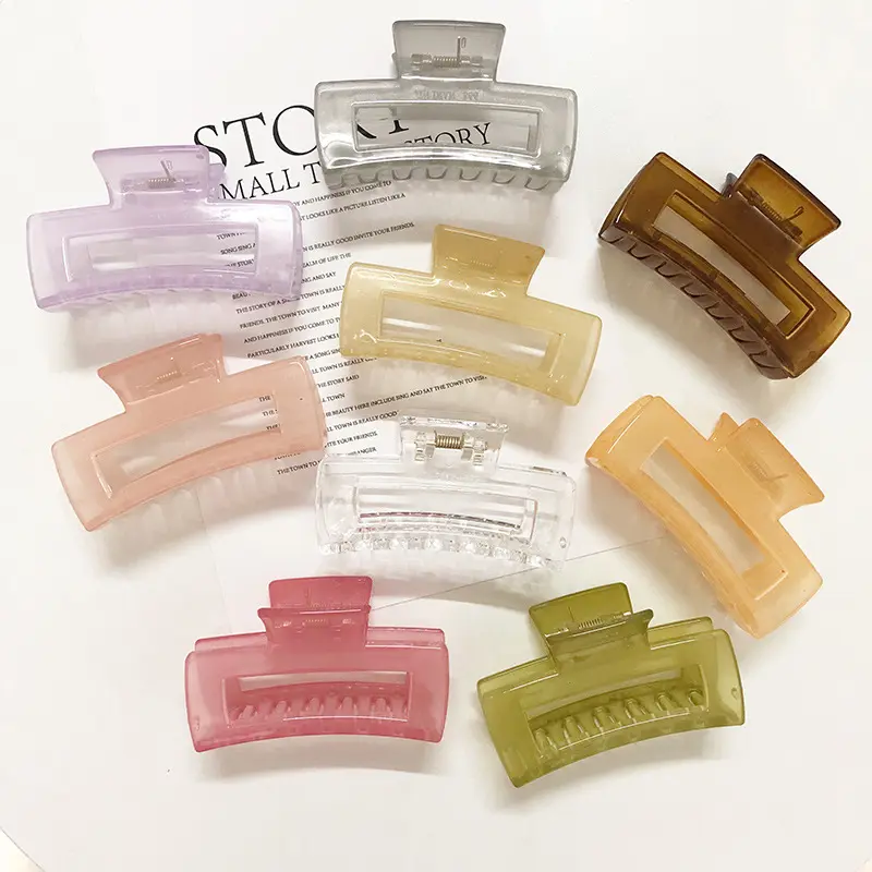 New candy color acrylic grip clips 8cm simple translucent shiny hair grippers makeup hair up hot sale plastic jaw hair clips