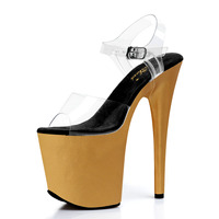 Sandales d'été compensées pour femme 20 cm, nouvelle mode, plateforme brillante 8 pouces, bout ouvert, bride cheville, chaussures de performance pour défilés et scènes