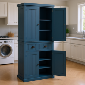 Armadio dispensa da cucina blu scuro, 72 pollici di altezza, con 4 ante e 3 ripiani regolabili per cucina e lavanderia - Product Image 2