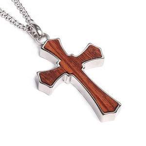 Collier pendentif TIZTI en bois d'ébène naturel et 1 pierre CZ incrustée, croix religieuse en acier inoxydable pour homme - Product Image 4