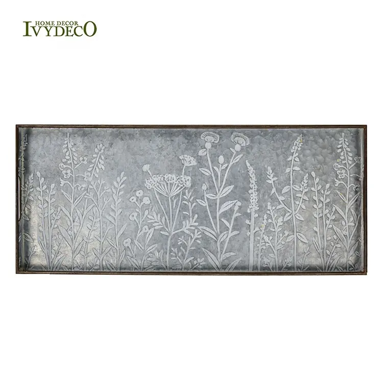 IVYDECO Antique rectangulaire Doublure De Botte en métal plateau de service avec poignées Porte Décor À La Maison Salon