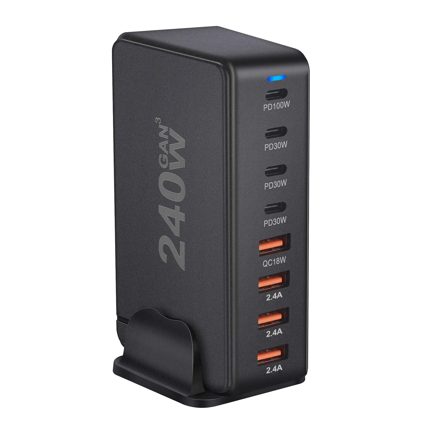 240W Multi 8 Ports 4 USB A 4 PD Type C Travel Charger 100W Desktop Charging Station USB C Power Adapter QC3.0 Fast Phone Charger