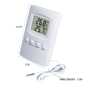 Grand écran LCD numérique, thermomètre d'alarme intérieur/extérieur <span class=keywords><strong>avec</strong></span> <span class=keywords><strong>fil</strong></span> externe et fonction de mémoire des températures maximales et minimales, couleur blanche - Product Image 3
