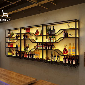 رف نبيذ مضيء بتصميم صناعي من الحديد الفني، تخزين زخرفي لطاولات البار للمطاعم والحانات، أثاث بار مثبت على الحائط - Product Image 2