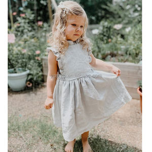 <strong>Toddler</strong> Button Down Scoop Back Summer Outfit Clothes Children Girls Vintage Wear Girl's Cotton Linen <strong>Dresses</strong> - Product Image 5