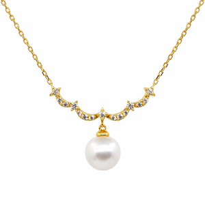 สร้อยคอหงส์พระจันทร์ประดับมุกธรรมชาติและเพทายเงินแท้ 925 จาก UM Jewelry สำหรับทุกเพศ เหมาะเป็นของขวัญวันครบรอบหรือใช้ในชีวิตประจำวัน - Product Image 1