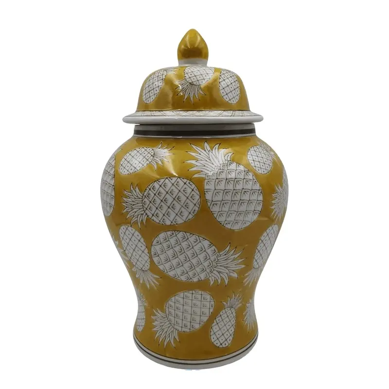 RXCD-WW22017-22020 Unique Jaune Porcelaine Vase Ananas Motif Pots En Céramique Vase À Fleurs Rondes pour La Maison Décorations