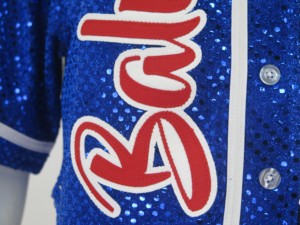 Maillot de baseball à sequins bleu, design personnalisé, fabrication sur mesure, pour compétition, tenue d'équipe de cheerleading, maillot de baseball à sequins - Product Image 2