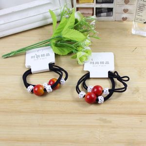 Hair Ties <b>Red</b> <b>Bead</b> Elastic With Rhinestones Women Casual Headdress - Product Image 4