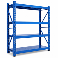 Système d'étagères de stockage industriel robuste, unité de démarrage et unité d'extension modulaires, bleu, pour entrepôt, 4 niveaux, réglables