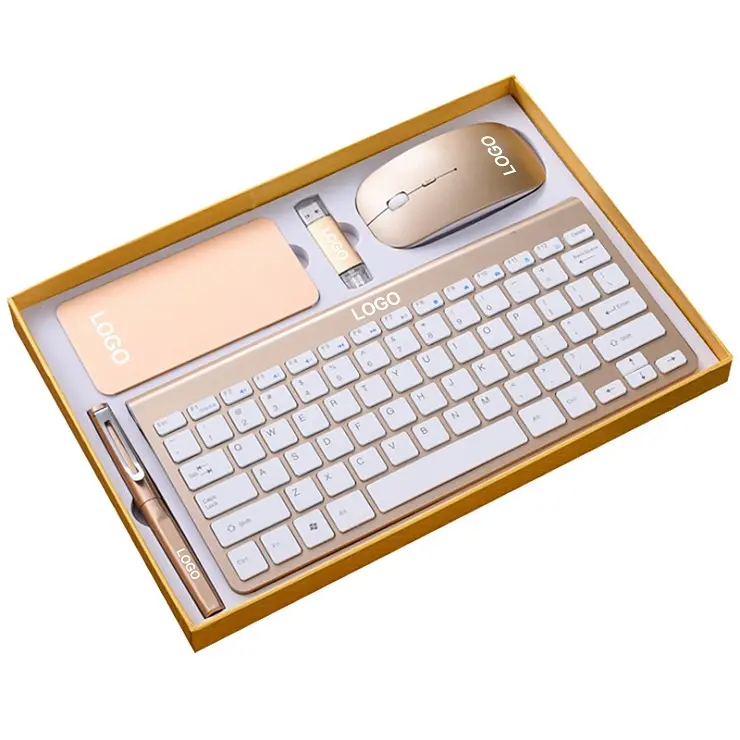 Conjunto de regalo corporativo de lujo anual para cliente VIP, juego de regalo de negocios de promoción de teclado de ratón inalámbrico único