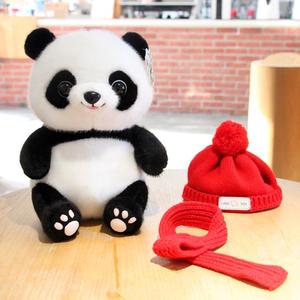 CE/ASTM peluche grossisti simpatici e teneri Panda in stile popolare imbottito con cappello rosso sciarpa peluche per regali di Capodanno - Product Image 3