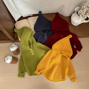 <span class=keywords><strong>Pull</strong></span> à capuche pour enfants, garçons et filles, automne-hiver, épais, chaud, couleur unie, tricoté - Product Image 1