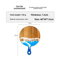 Planche à découper en bois d'acacia avec poignée, en résine époxy ronde personnalisée, pour la cuisine, les steaks, les fruits, le pain, la préparation culinaire