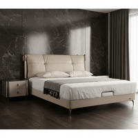 Cadre de lit moderne en cuir avec rangement, structure intérieure en bois de pin massif, pieds de lit en métal, mobilier de chambre d'hôtel de luxe