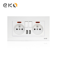 Soket Jerman Ganda 146Mm Ekstensi Outlet Elektrik Kembar Saklar Dinding dan Soket 2Gang Standar Jerman 2USB