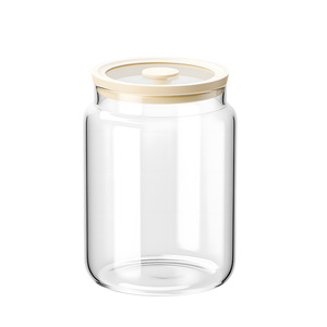 Airtight Glass <b>Jar</b> With Plastic Lid Cylinder Shape <b>For</b> <b>Kitchen</b> Food <b>Storage</b> - Product Image 1
