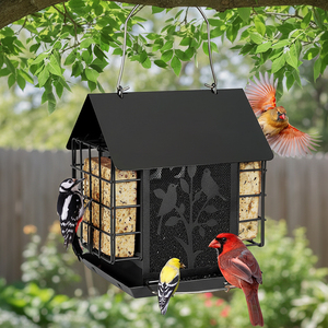 <span class=keywords><strong>Mangeoire</strong></span> à oiseaux JH-Mech avec double cage à suets, toit résistant aux intempéries, à suspendre en extérieur, en métal noir pour cage - Product Image 1
