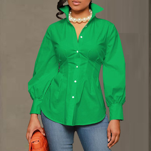 Chemise décontractée pour femme, couleur unie, col rabattu, pour les sorties, vente chaude - Product Image 2