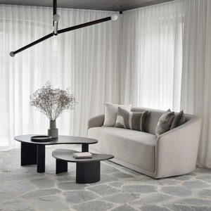 Modern Dark Wood <b>Nesting</b> Coffee <b>Table</b> Set of 2 Irregular Organic Shape Fluted Base Living Room Center <b>Tables</b> - Product Image 4