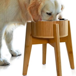 Soporte para tazón de mascotas de bambú y madera, estación de alimentación individual para gatos y perros, diseño antivuelco, 38x24x10cm - Product Image 1