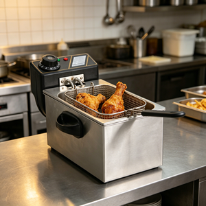 Friteuse électrique de grande capacité en acier inoxydable, machine à frire commerciale, minuterie et contrôle de la température, cuisson polyvalente E - Product Image 1