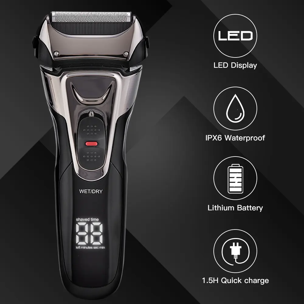 PRITECH IPX6 Waterproof Reciprocating USB Rechargeable Electric shaver LCD Display Shaving Machine For Mens