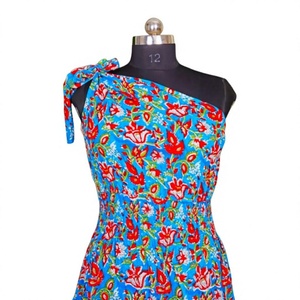 Vestido Midi Casual de Algodón para Mujer, Hombros Descubiertos, Estampado Floral, Escote Profundo, Cierre con Cordones, Ajustado, Dulce y Ecológico - Product Image 1