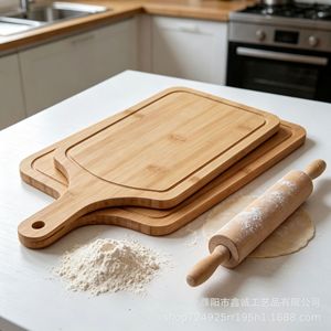 Tabla de cortar de bambú rectangular de 14x33cm, 16x44cm, 22x44cm con asa para cortar pizza, sushi y uso en la cocina. - Product Image 4