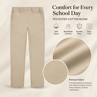 Pantalon d'uniforme pour garçons à taille élastique, antibactérien, sans couture, en fibre de polyester, pour l'école/le travail, plusieurs couleurs personnalisables