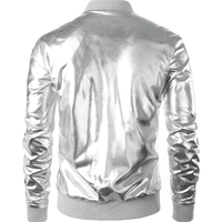 Blouson Bomber Métallisé Argenté Huayi pour Homme, Style Vintage Années 70, Costume Disco Doré, 95% Polyester 5% Spandex, Imprimé par Décharge